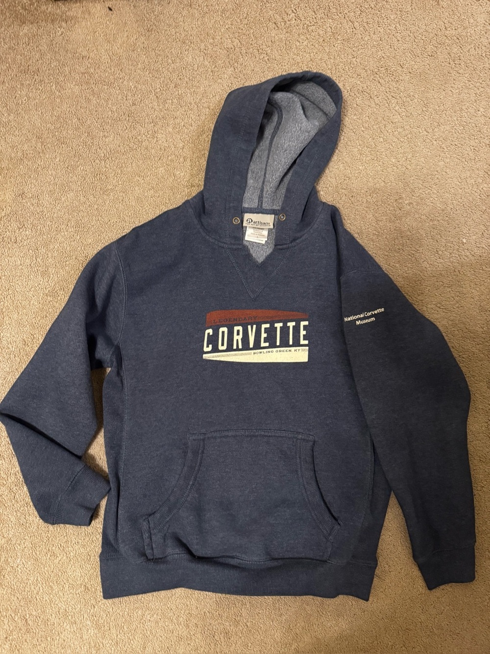 Artisan Navy Pullover Hoodie with Corvette Chest Graphic